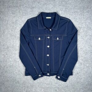 Dolcezza‎ Jacket Womens Navy Blue Contrast Stitch Button Up Stretch Casual Chic